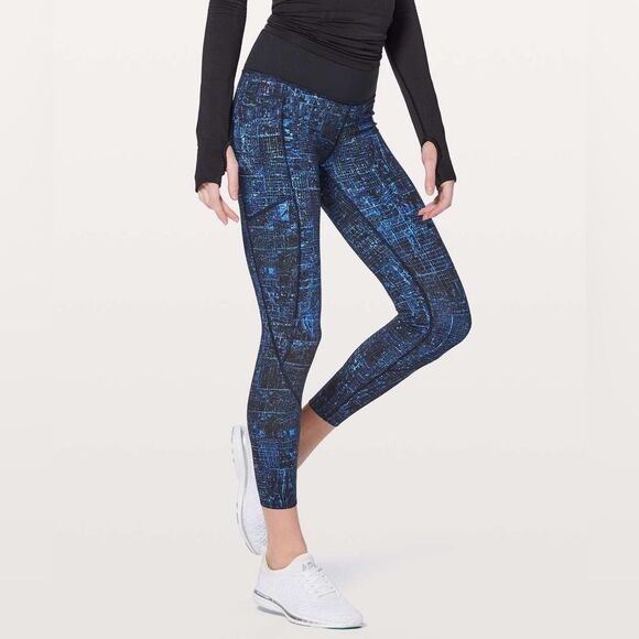 Lululemon Keep Your Form Tight 25” Blue & Black Ankle Leggings Size 8 - Picture 1 of 11